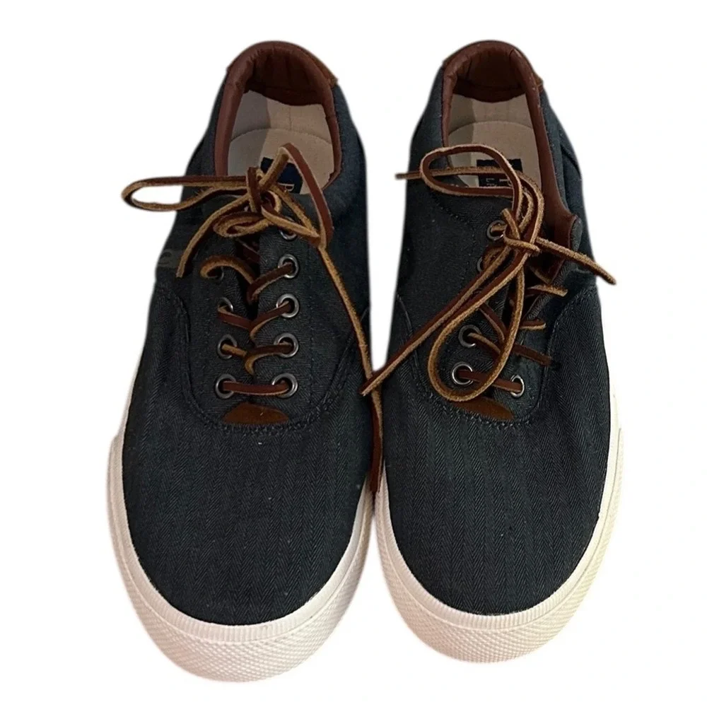 Polo Ralph Lauren Vaughn Blue Leather Laces Boat Shoes Sneakers Size 8D Cotton